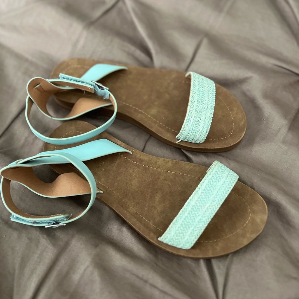 Little Girls Size 2 Blue and Brown Sandals - Picture 1 of 2